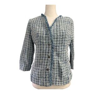Nic + Zoe Blue and White Tweed Jacket Petite Small